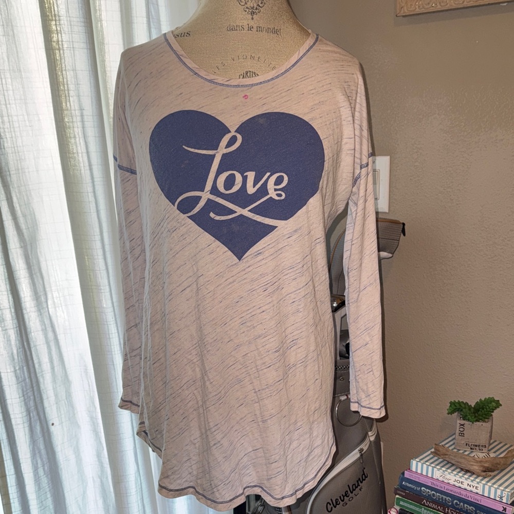 Victoria's Secret Blue & White Love Heart Long Sleeve Top Pajamas Nightgown XS - Picture 1 of 5